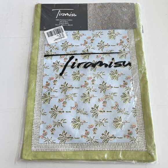 New TIRAMISU (Set of 4) Palms & Pineapples Floral Premium Cotton Placemats - Picture 1 of 4